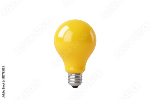 3d plastic cartoon icon of a bright yellow light bulb with soft glow effect, smooth glossy surface, minimal shape, isolated on transparent white background with clipping path.