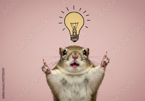Funny squirrel having a eureka moment with illustrated light bulb above head