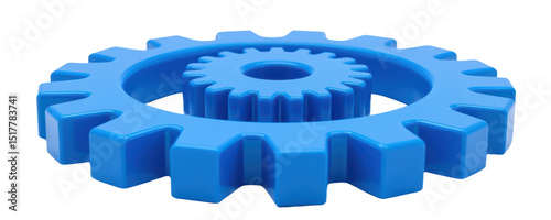 front facing cogwheel in 3d cartoon plastic style, smooth edges and symmetrical teeth, deep blue hue, isolated for business iconography.