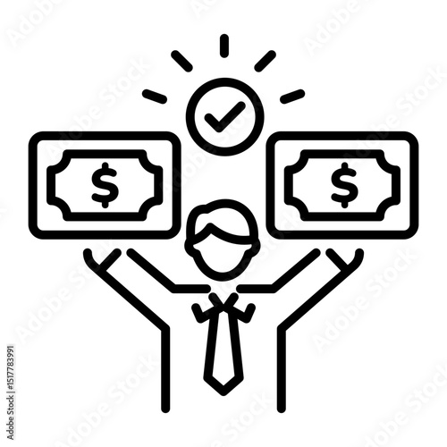 A line style icon depicting cash wages