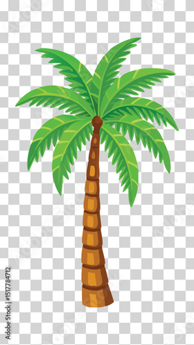 Cartoon illustration of a tropical palm tree on transparent background