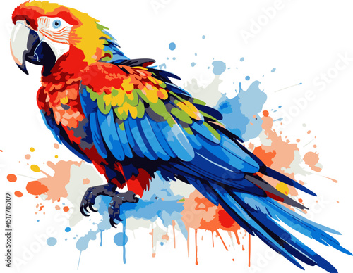 Illustration of a colorful rainbow parrot, a tropical bird with beautiful colorful feathers.
