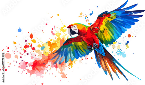 Illustration of a colorful rainbow parrot, a tropical bird with beautiful colorful feathers.

