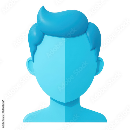 friendly user profile icon in plastic style with cyan tone, flat front facing avatar head, smooth shape, no background.
