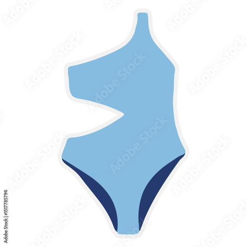 Sticker featuring various beach and summer-related items such as blue bikini.