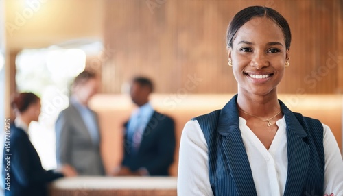 Receptionist, portrait of woman at hotel for hospitality, luxury and check in