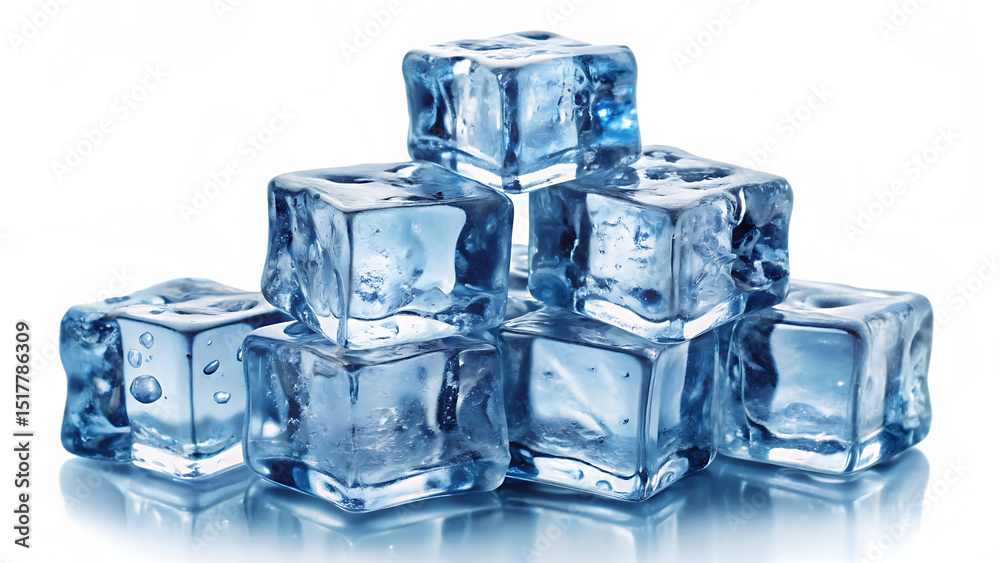 Obraz premium ice cubes forming a layer of frosty chunks isolated on white background