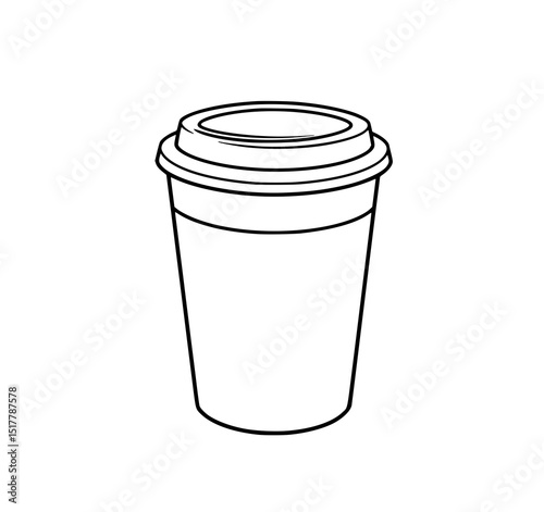 Coffee To Go: A simple line art illustration of a disposable coffee cup with a lid, perfect for cafe menus or branding.