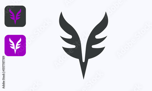 V Letter Wings Logo Design Flying Angel Bird Icon Template