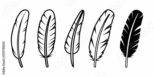 Pen feather icon set of  simple style vector image. Feathers vector set in a flat style. isolated feathers silhouette 