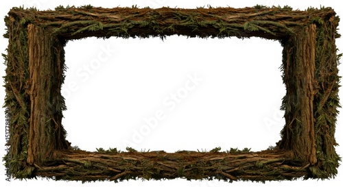 Rustic naturalistic wooden frame adorned with moss and bark texture element