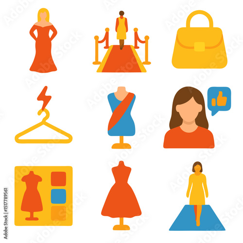 Fashion products nine icons for fashion and style, representing style with iconic symbols. Perfect for fashionrelated designs and branding projects.