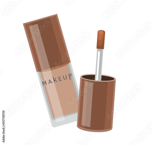 Illustration of Brown Foundation Makeup with Brush