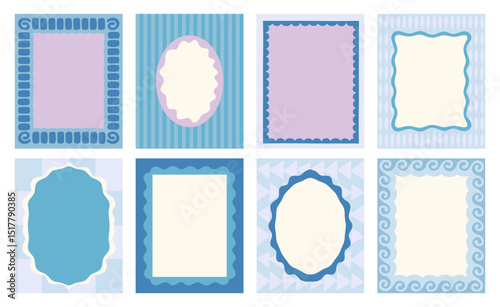 Vector set of hand drawn cut out style frames and borders - abstract design elements for wedding, birthday party invitations, greeting cards, prints, in marine coastal style with copy space for text