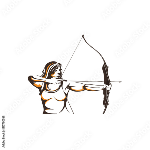 Woman aiming with a bow and arrow.