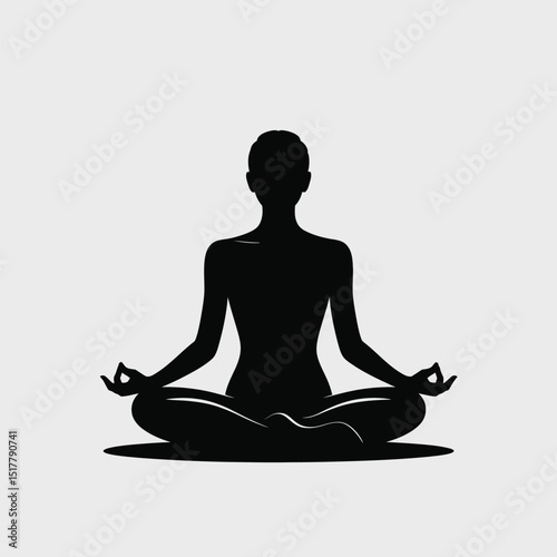 A serene silhouette of a person meditating in a yoga pose against a minimalist backdrop symbolizing inner peace and mindfulness for wellness and spirituality.