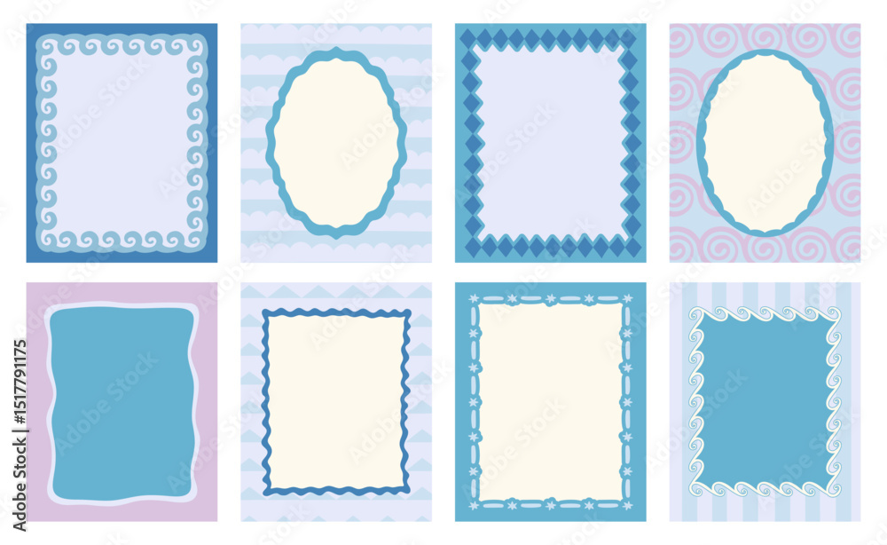 Fototapeta premium Vector set of hand drawn cut out style frames and borders - abstract design elements for wedding, birthday party invitations, greeting cards, prints, in marine coastal style with copy space for text