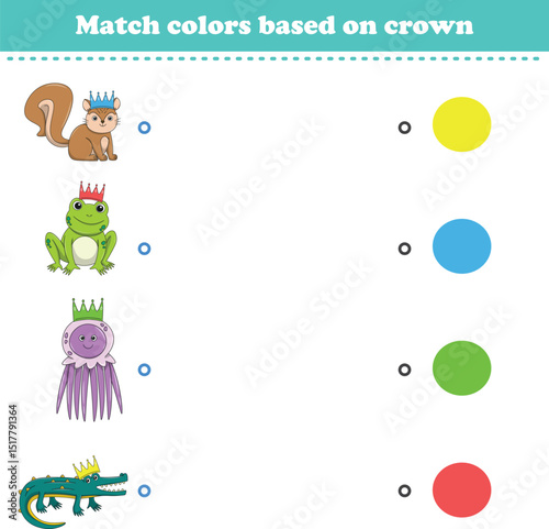 Match the color of the animal's crown. Educational game for color recognition