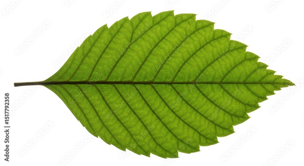 Fototapeta premium Translucent leaf showcasing intricate vein patterns against a white backdrop