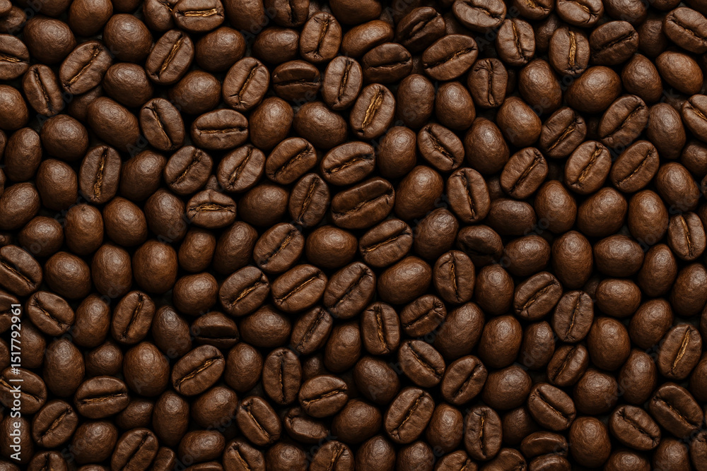 Fototapeta premium Coffee beans scattered on a white backdrop.