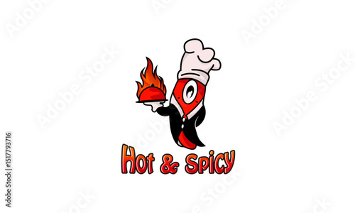Cartoon chef character serving food on a tray.