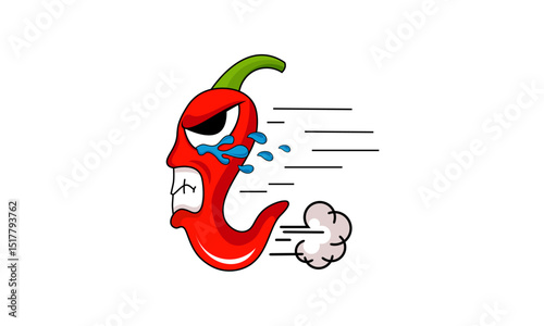 An angry chili pepper with tears and smoke.