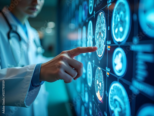 Medical Technology: Doctor Analyzing Digital Brain Scans