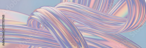 Ethereal Digital Art of Flowing Iridescent Ribbons with Holographic Gradient

