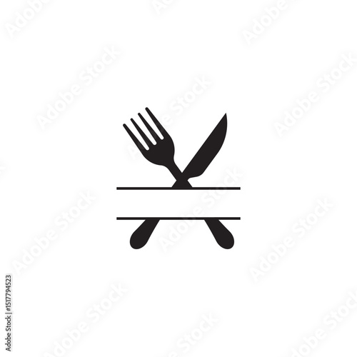 Restaurant cutlery monogram logo template with fork and knife illustration