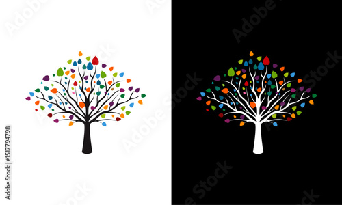 Colorful tree design with vibrant leaves.