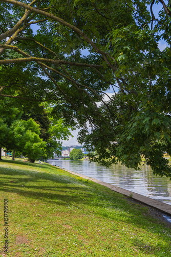 Beautiful park in the city of Liege Belgium. Summer season.