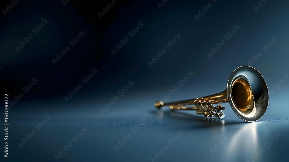 Fototapeta premium Golden Trumpet On Dark Blue Background
