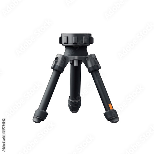 The steady base black table tripod camera support on dark backdrop on transparent background