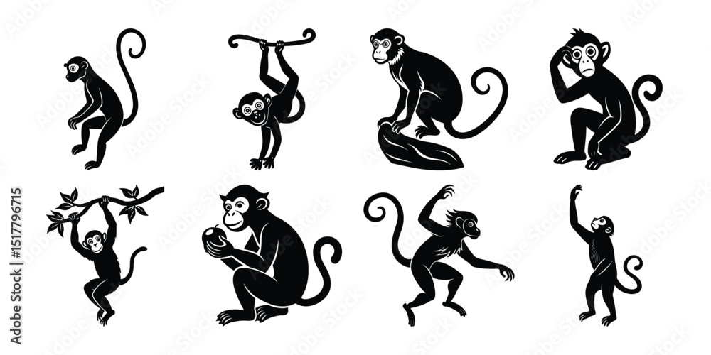 Monkey Silhouette Clipart – Hanging, Sitting, Climbing Monkey vector for Jungle Crafts & Logos Monkey Silhouette Clipart – Hanging, Sitting, Climbing Monkey vector for Jungle Crafts & Logos
