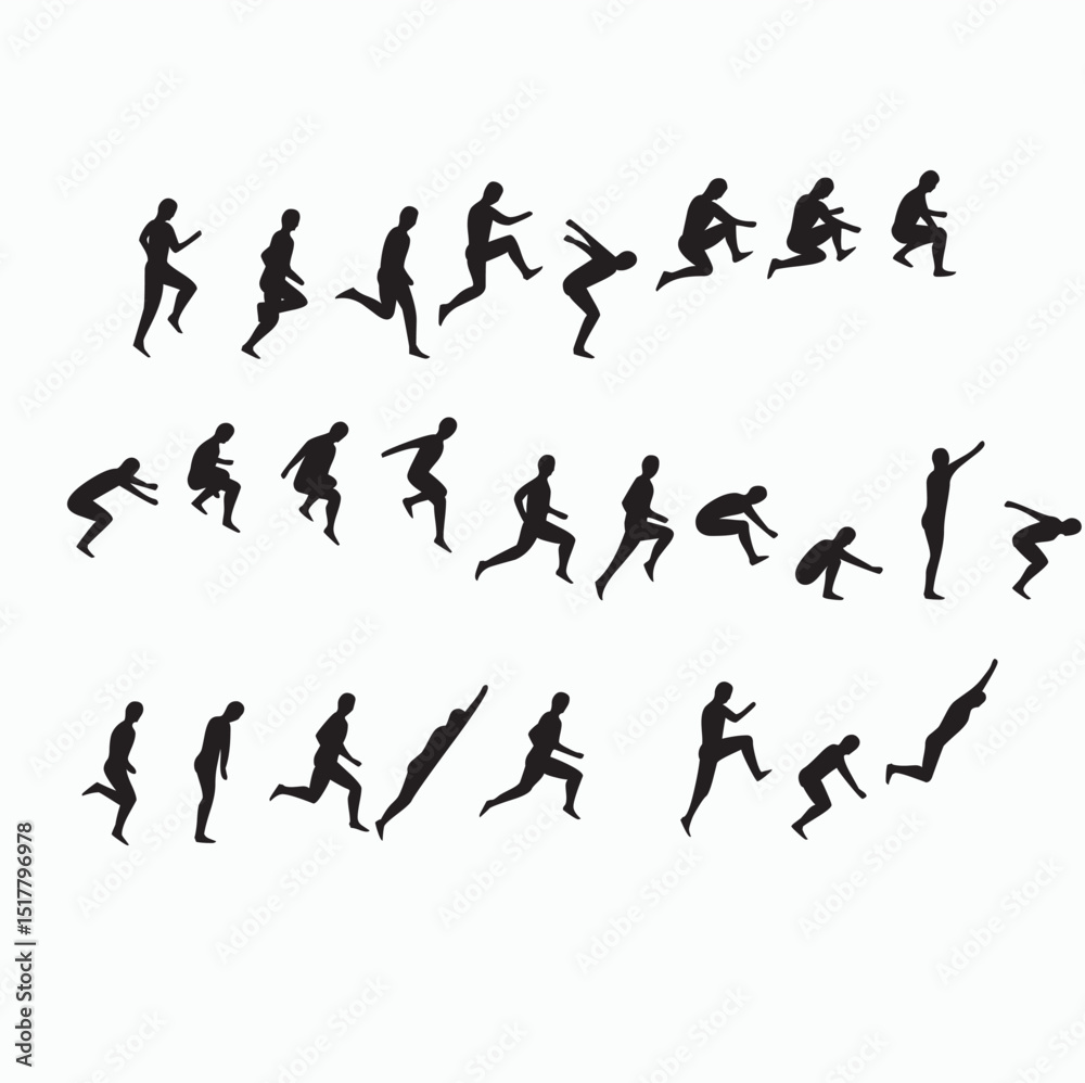 set of silhouettes of people in different actions set of silhouettes of people in different actions