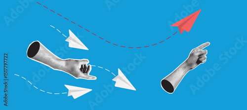 Paper plane are competition to destinations up to the sky go to success goal. business financial business. leadership. creative idea. illustration vector. start up. paper art style