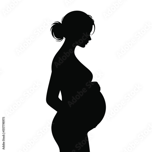 Silhouette of a pregnant woman capturing grace and anticipation celebrating motherhood and the miracle of life against a white background