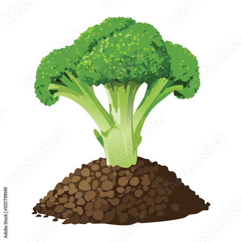 Broccoli Head Growing in Soil