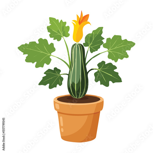 Zucchini Plant with Fruit in Pot