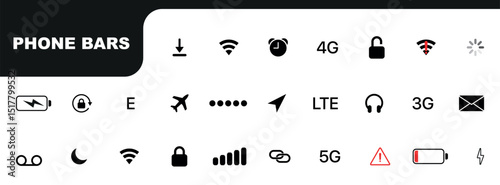 Phone bar status Icons. mobile icons GUI design set status bar icons battery life icons. Status bar icon set. Vector illustration
