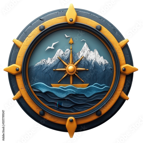 Embark on a journey of discovery with this compass rose emblem framed on transparent background