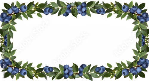 Delicate blueberry frame with vibrant green leaves for elegant designs and layouts