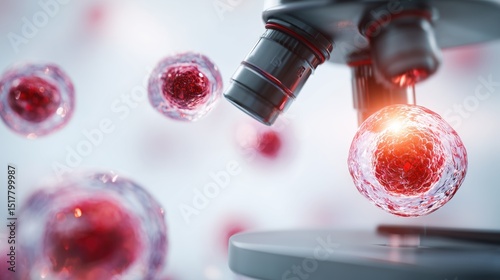 Cord Blood Awareness Month, Illustration of stem cells in cord blood under microscope, medical infographic style, vivid detail, cellular structure
