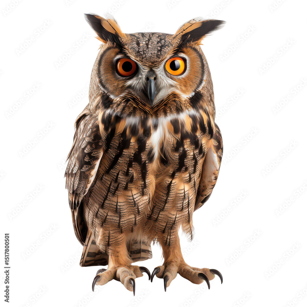Fototapeta premium Owl staring at the camera isolated on transparent background, png