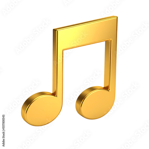 Golden 3D eighth note music symbol with shiny metallic finish and smooth rounded edges