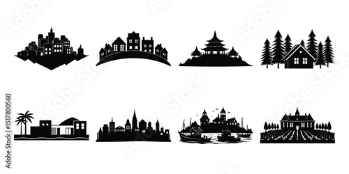 Urban and Cultural Building Silhouettes for Graphic Design

