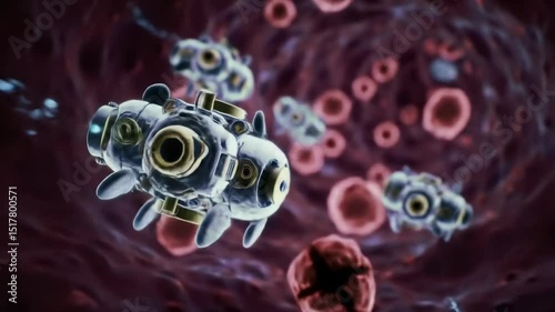 Advanced nanobots navigating through bloodstream for medical innovations and healing technologies