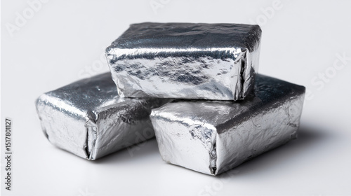 Silver Foil Wrapped Chocolates on White Background Delicious Treats