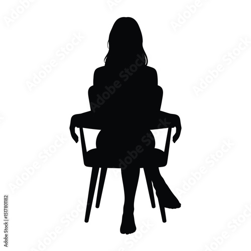 Silhouette of a relaxing woman seated comfortably on a chair in a minimalist and isolated style against a clean white background