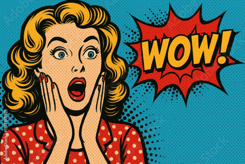 Surprised woman in pop art style.